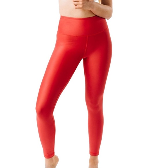 ZYIA Pants - Zyia Active - Red Metallic Light N Tight High Rise Full Length Leggings Sz 14-16